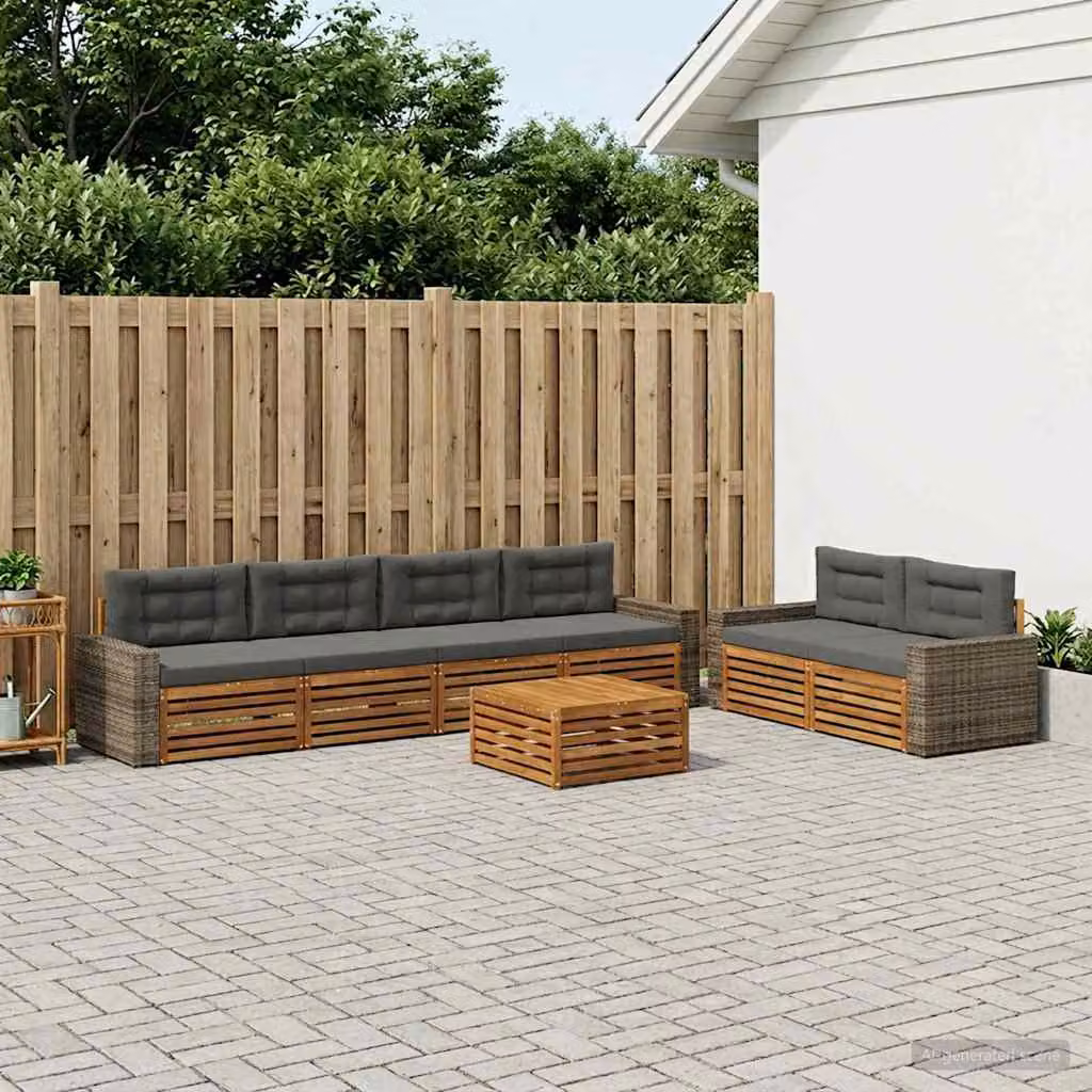 Set di divani da esterno vidaXL 7 pezzi in legno di acacia con tavolo da caffè e cuscini, beige e antracite