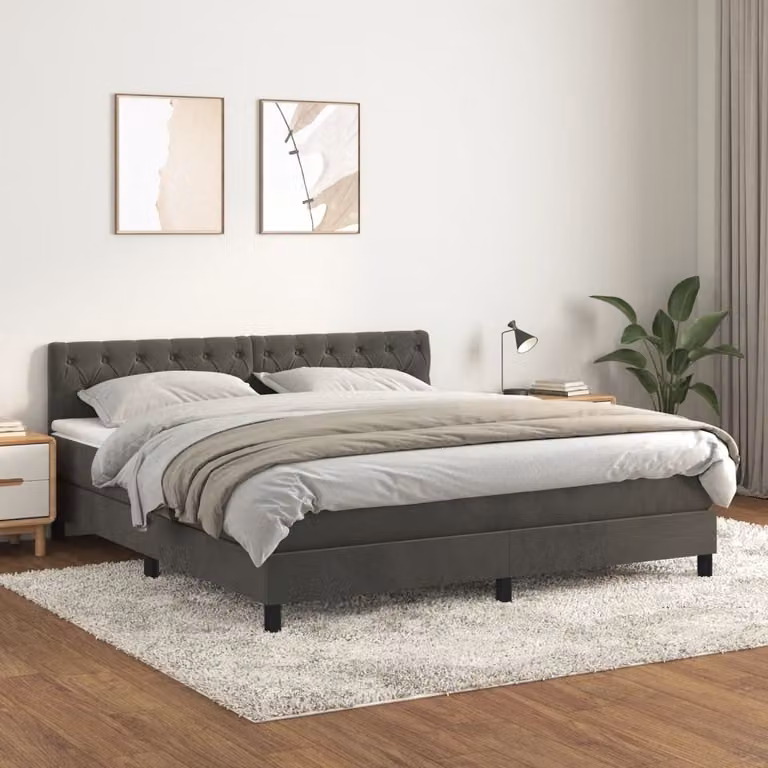 vidaXL Letto Ibrido con Giroletto a Molle e Materasso in Velluto Grigio, L/P: 160 x 200 cm