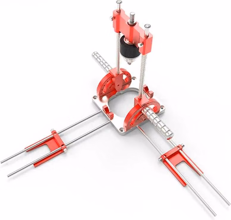 Lavorazione del legno: guida per la perforazione - dima per la perforazione multi-angolo - altezza regolabile - blocchi di posizionamento - maniglie - fermo per la perforazione dei fori in metallo
