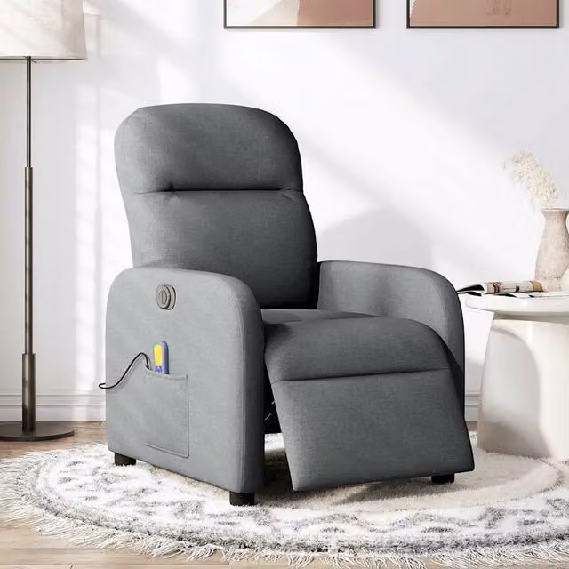 Poltrona | Sedia Relax Reclinabile Massaggio Elettrica Grigio Scuro Tessuto
