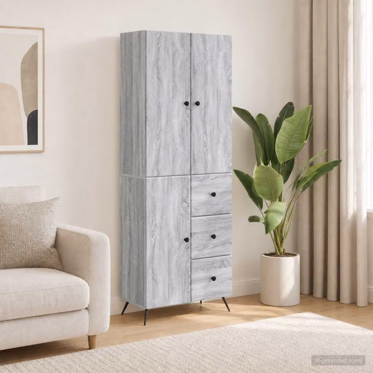 Set di 2 armadi moderni vidaXL in legno ingegnerizzato grigio con ante a battente e cassetti, L/P/H: 90 x 34,5 x 66 cm