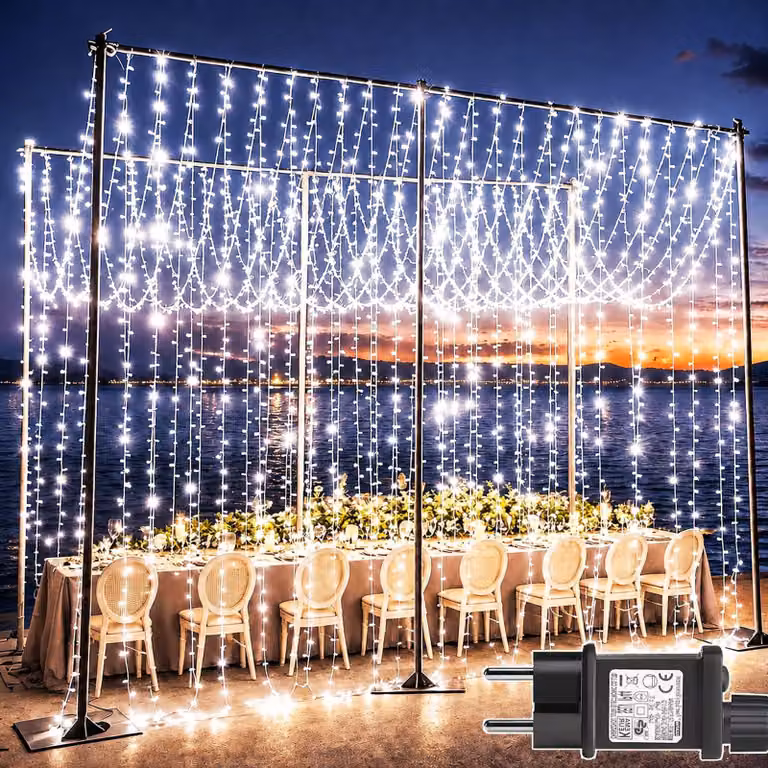 Tenda luminosa, dimensioni 6x3 metri, 600 LED, catena luminosa con spina