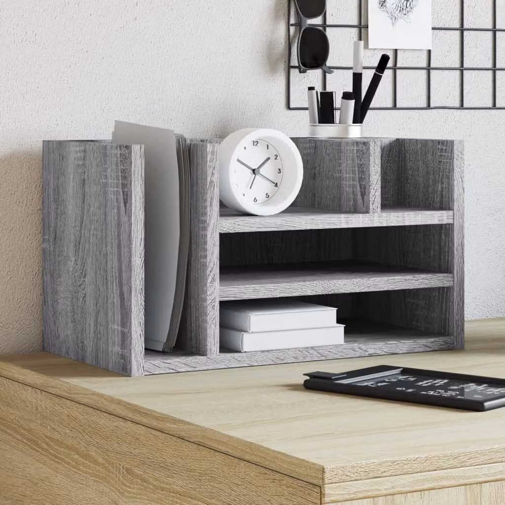 Organizer da scrivania vidaXL con scomparti multipli in legno multistrato, Grigio Sonoma, L 44,5 cm x P 24 cm x H 25 cm