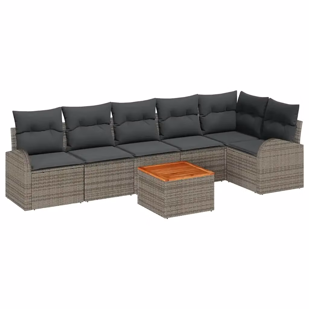 Set Divano da Giardino a L vidaXL 7 Pezzi Grigio con Tavolino e Cuscini in Polyrattan e Acciaio – 2