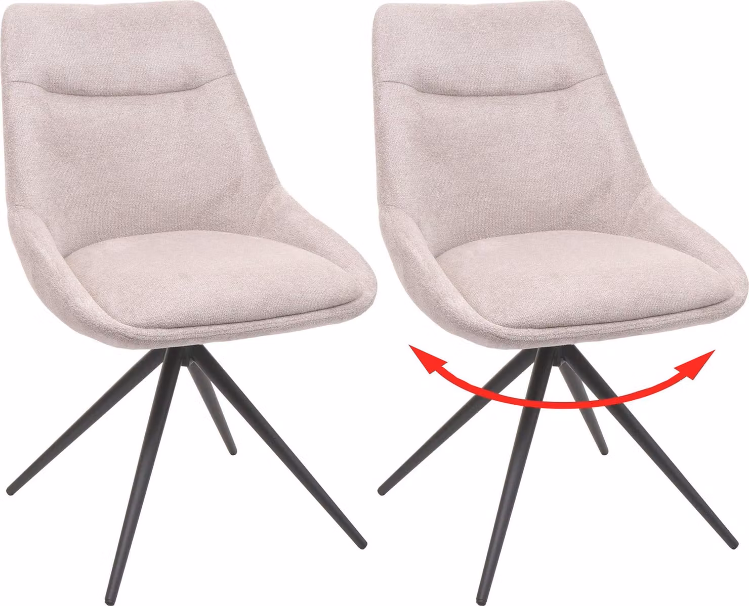 set di 2 sedie per sala da pranzo HWC-M65, sedia da cucina poltrona sedia, girevole auto-posizione metallo tessuto/tessuto ~ crema-beige