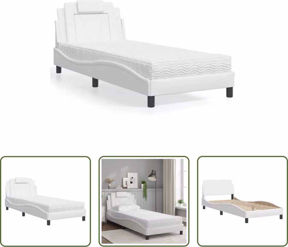 The Living Store Letto con materasso bianco 90x200 cm in ecopelle