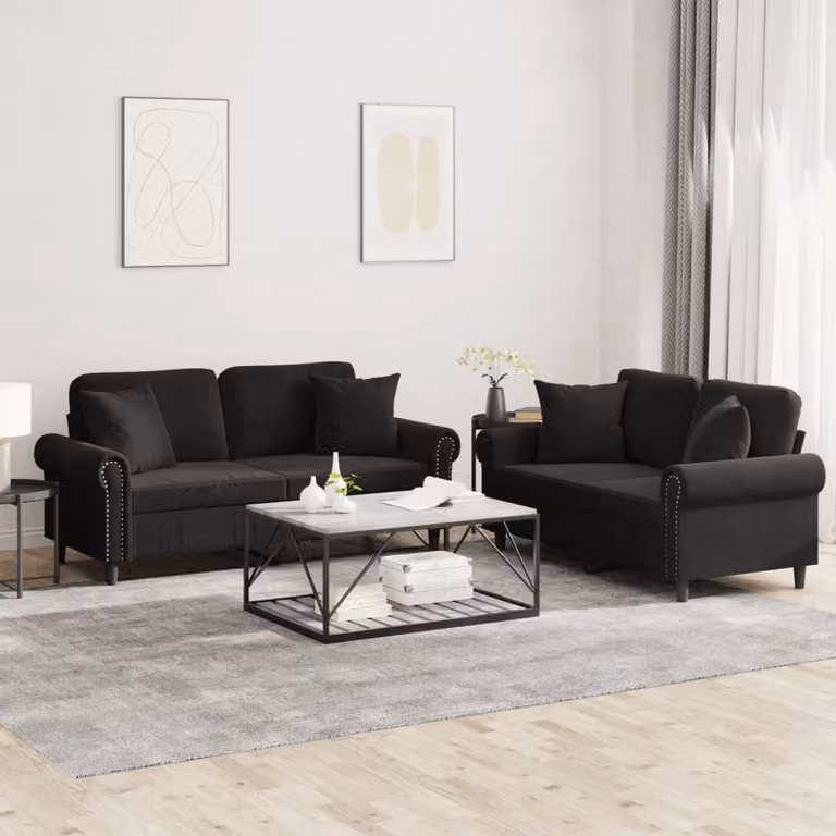 Maison Exclusive - Set divano a 2 posti con cuscini in velluto nero
