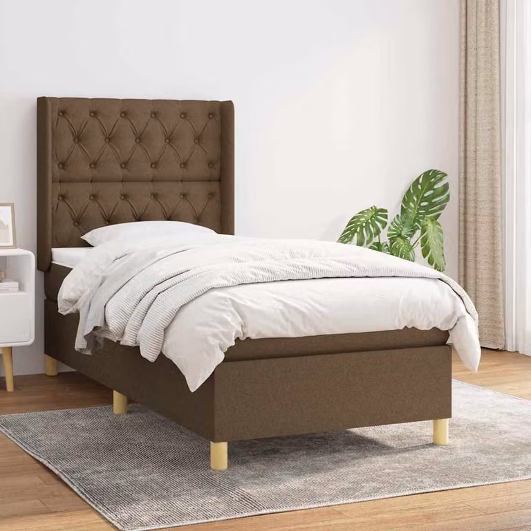 vidaXL Giroletto a Molle con Materasso in Tessuto Marrone e Bianco L/P/H: 80 x 200 x 128 cm