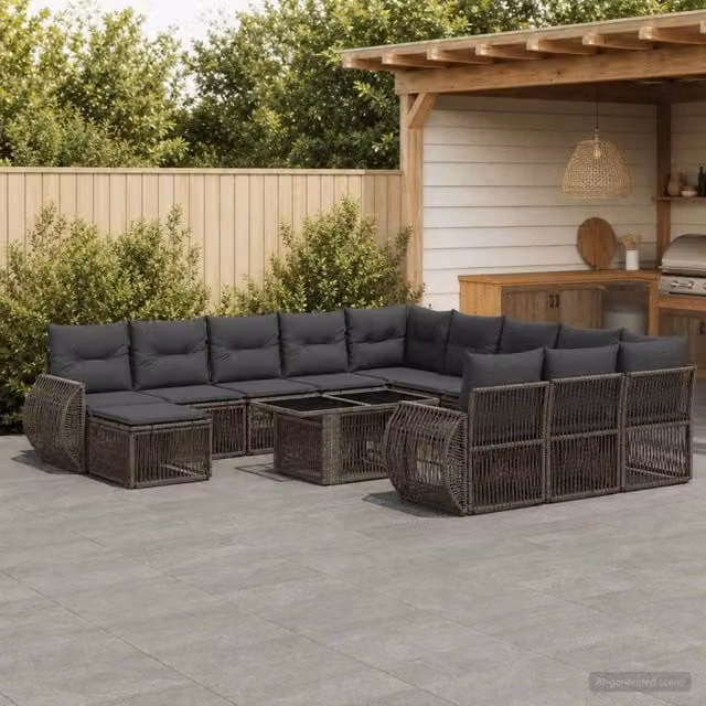 Set Divano da Giardino a Forma a U vidaXL in Polyrattan Grigio e Antracite con Cuscini e Tavolino da Esterno – 1