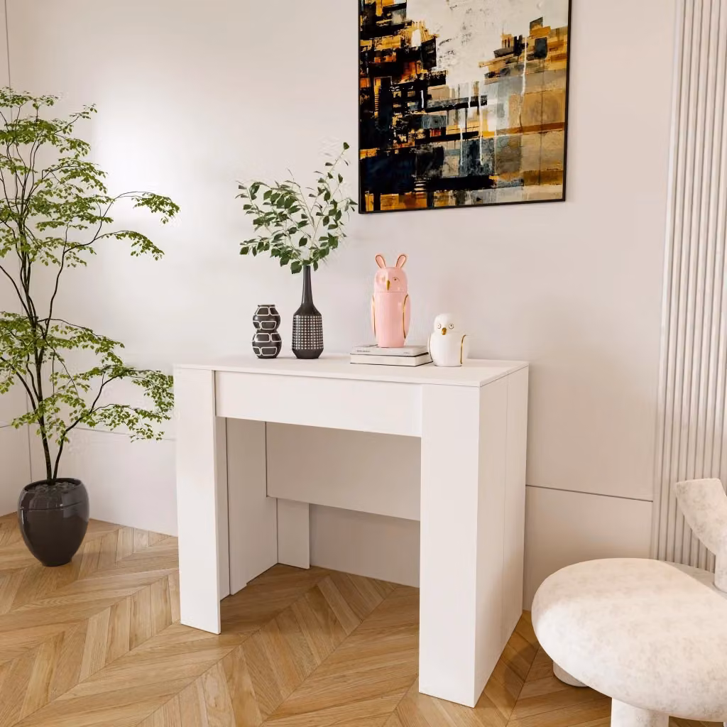 Tavolo Consolle Allungabile Oslo Bianco Lucido, Tavolo da 10 Posti Salvaspazio con Design Moderno, L/P/H: 78 x 51 x 90 cm – 2