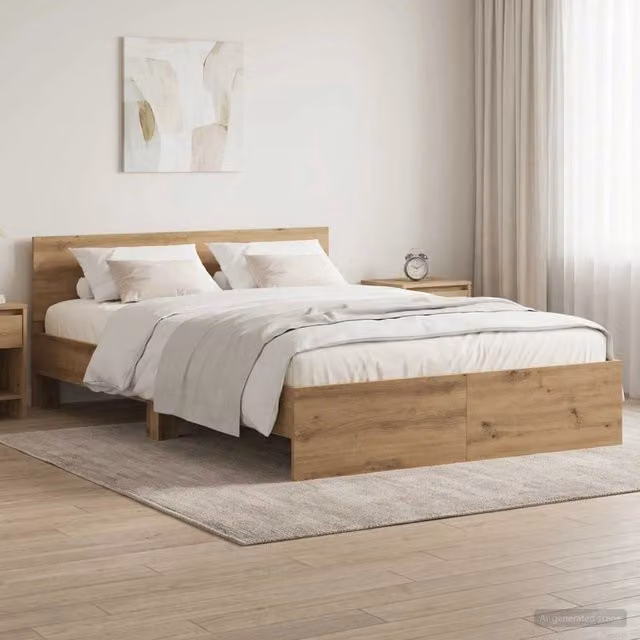Struttura letto moderna vidaXL con testata in rovere color marrone L: 140 cm, P: 200 cm, H: 103 cm