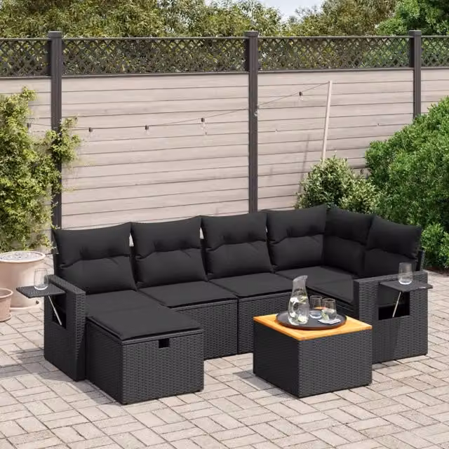 Set Divani da Giardino con Cuscini 7pz Nero Polyrattan 3264947