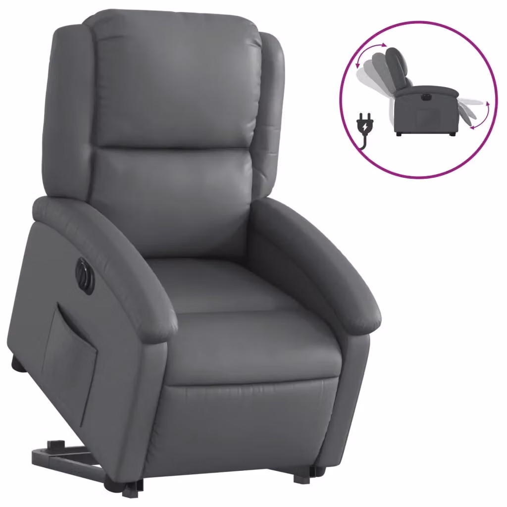 Poltrona Alzapersona Reclinabile vidaXL in Similpelle Grigia con Assistenza Elettrica per Senior – 2