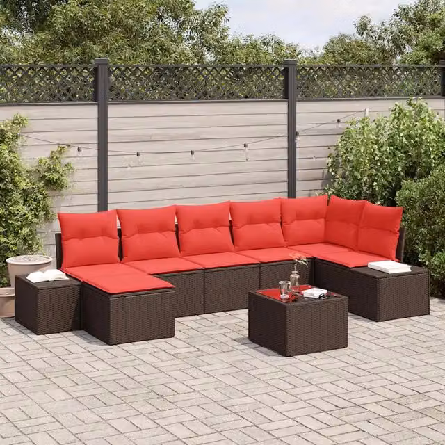 Set Divano da Giardino 7 pz Marrone e Rosso polyrattan 3355833