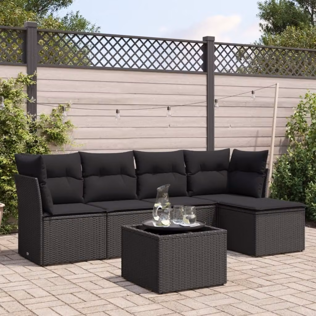 Maison Exclusive - Set Divano da Giardino 6 pz con Cuscini Nero in Polyrattan