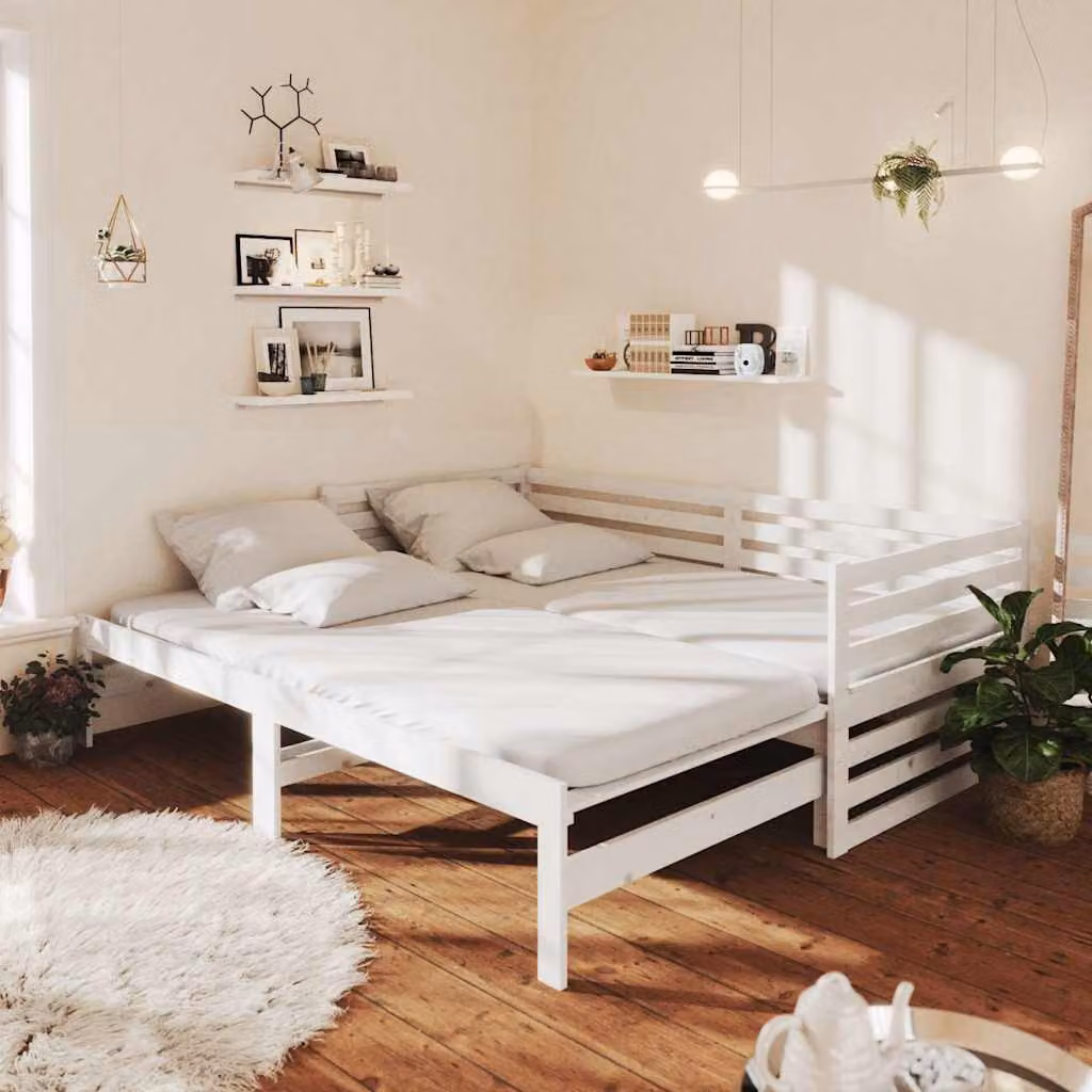 vidaXL Dormeuse Estraibile in Legno di Pino Massello Bianca L/P/H: 203.5 x 90 x 185 cm