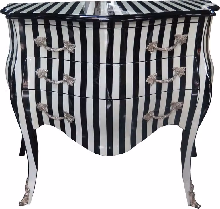 Casa Padrino Cassettiera barocca a righe bianco/nero 100 cm - Mobili in stile antico - Cassettiera a righe