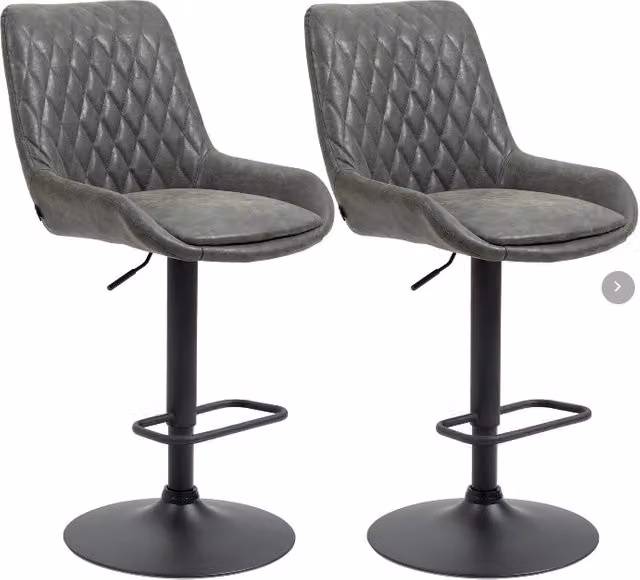 Set di 2 sgabelli regolabili in altezza con schienale, seduta in ecopelle grigio scuro per bar e cucina