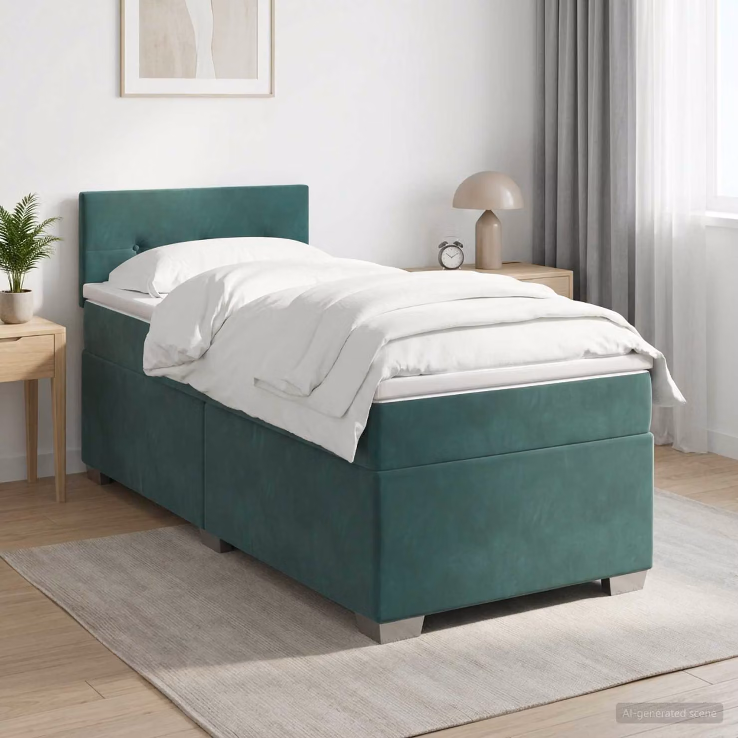 Letto box spring con materasso ibrido vidaXL in velluto verde scuro L/P: 100 x 200 cm