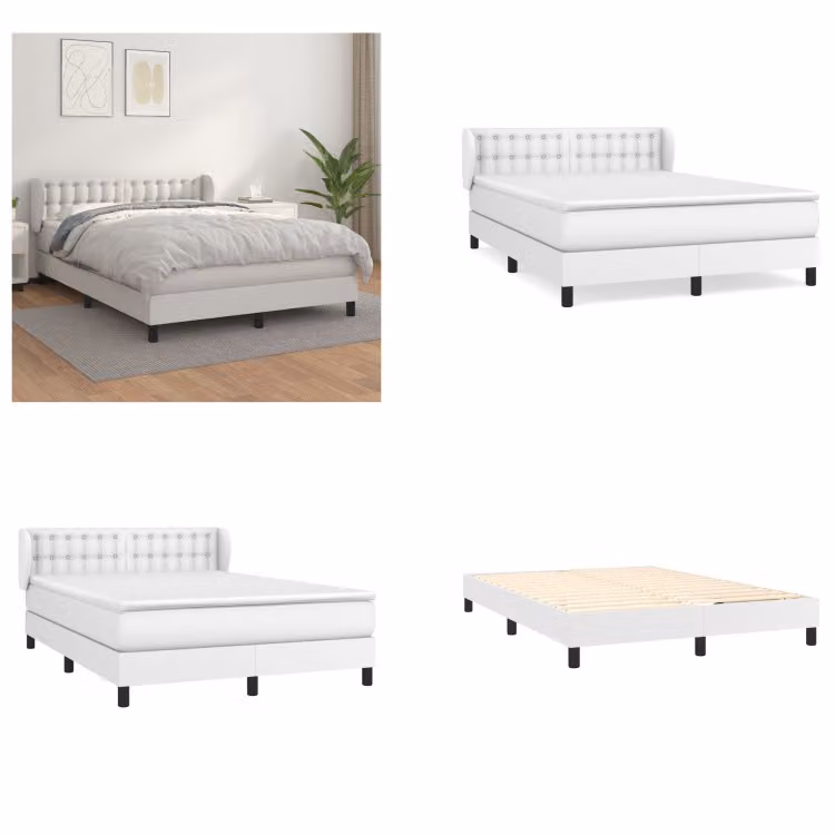 vidaXL Letto a molle con materasso bianco 140x190 cm in Pelle finta - Letto a molle - Boxspringbetten - Bett - Schlafzimmermöbel