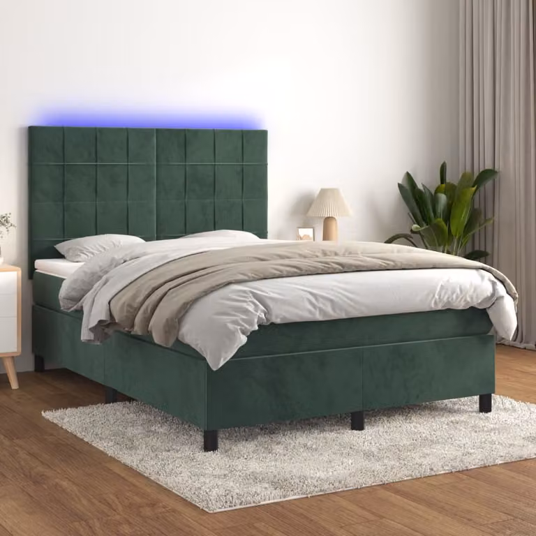 Maison Exclusive - Letto a Molle con Materasso e LED Verde Scuro 140x190cm Velluto