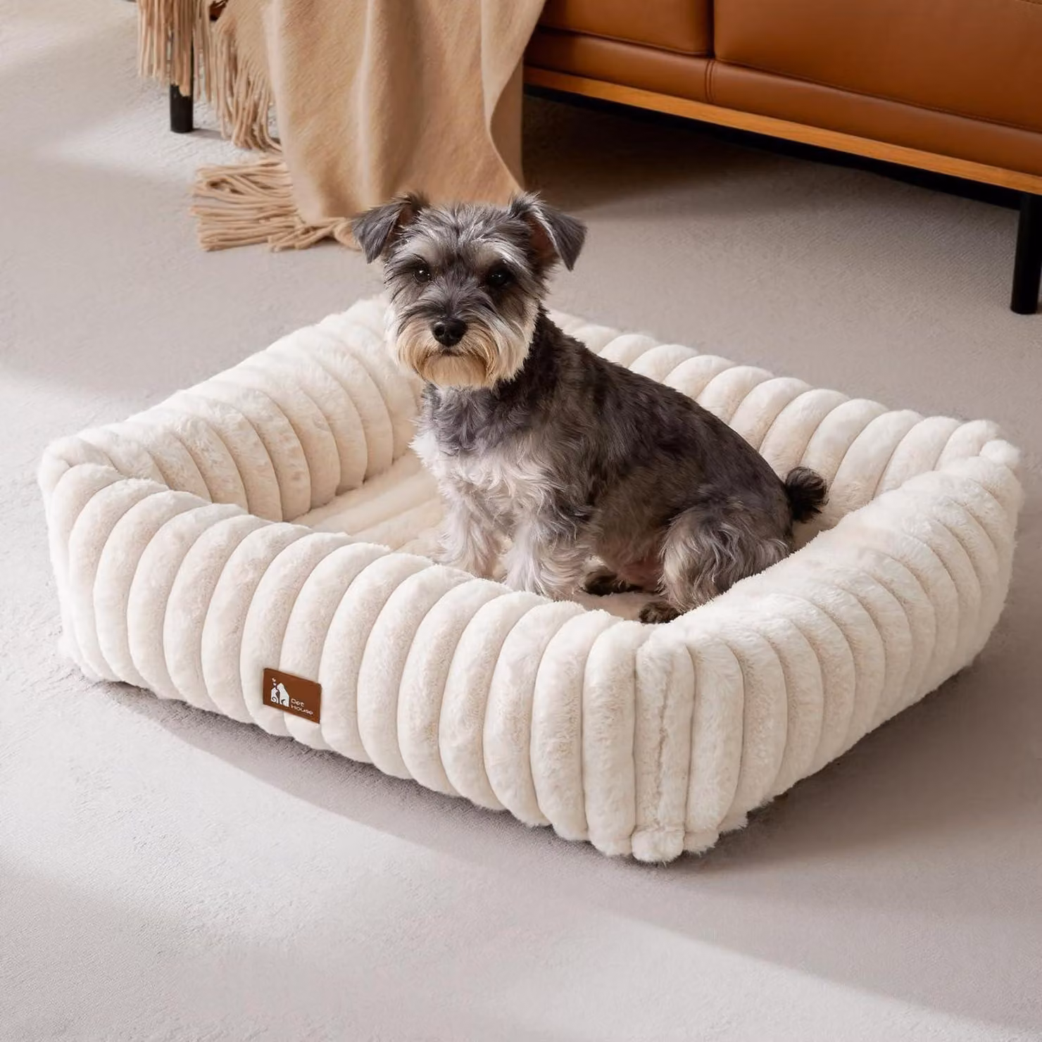 Cuccia per cani, lavabile su tutti i lati, colore beige, dimensioni: lunghezza 76 cm, larghezza 61 cm, altezza 20 cm