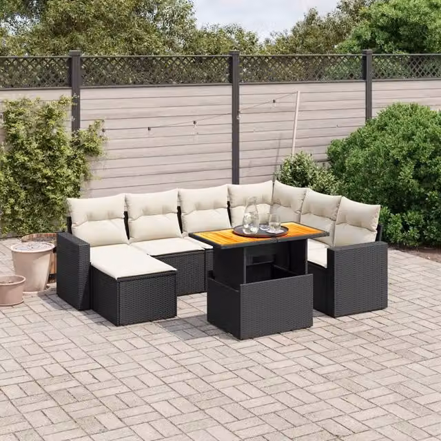 Set Divani da Giardino con Cuscini 8 pz Nero in Polyrattan 3275604