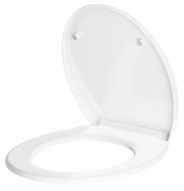 Copertura per WC - Sistema di abbassamento automatico - Antibatterico - Chiusura rapida - Adatta alla maggior parte dei WC con forma ovale - Plastica - Bianco
