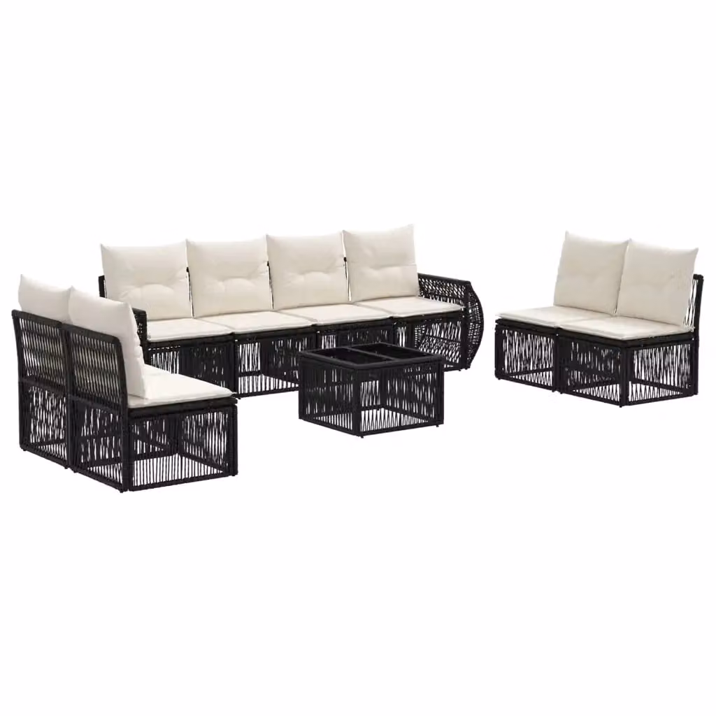 Set da giardino moderno vidaXL composto da 9 pezzi in rattan con struttura in acciaio nero e cuscini bianchi e crema – 2