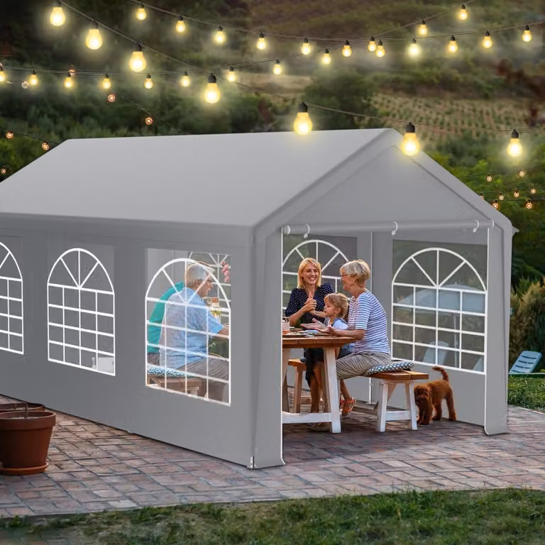 Tenda da festa grigia, dimensioni 3x6 metri, con finestre, impermeabile, protezione UV, struttura in acciaio