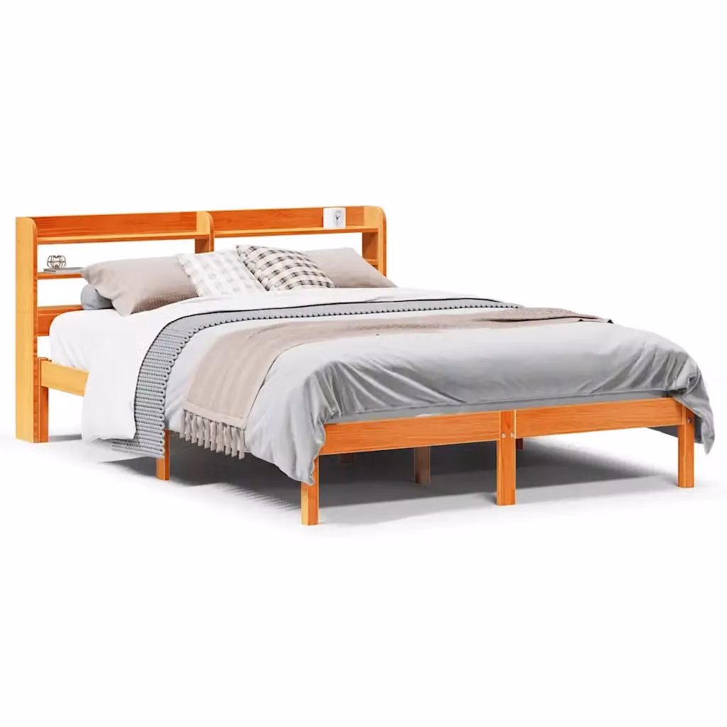 vidaXL Giroletto con Testiera in Legno di Pino Massello Marrone Cera L: 150 cm, P: 200 cm – 2