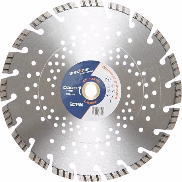 Disco diamantato turbo segmentato Breckner Germany per cemento armato e pietra dura, Diametro: 300 mm, Foro: 30 mm