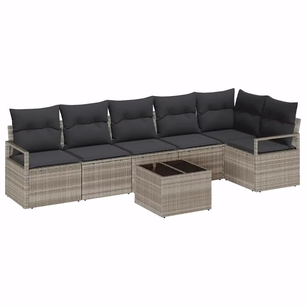Set di divani da giardino vidaXL in rattan e metallo, 7 pezzi, Grigio, con cuscini e tavolino da caffè incluso – 2