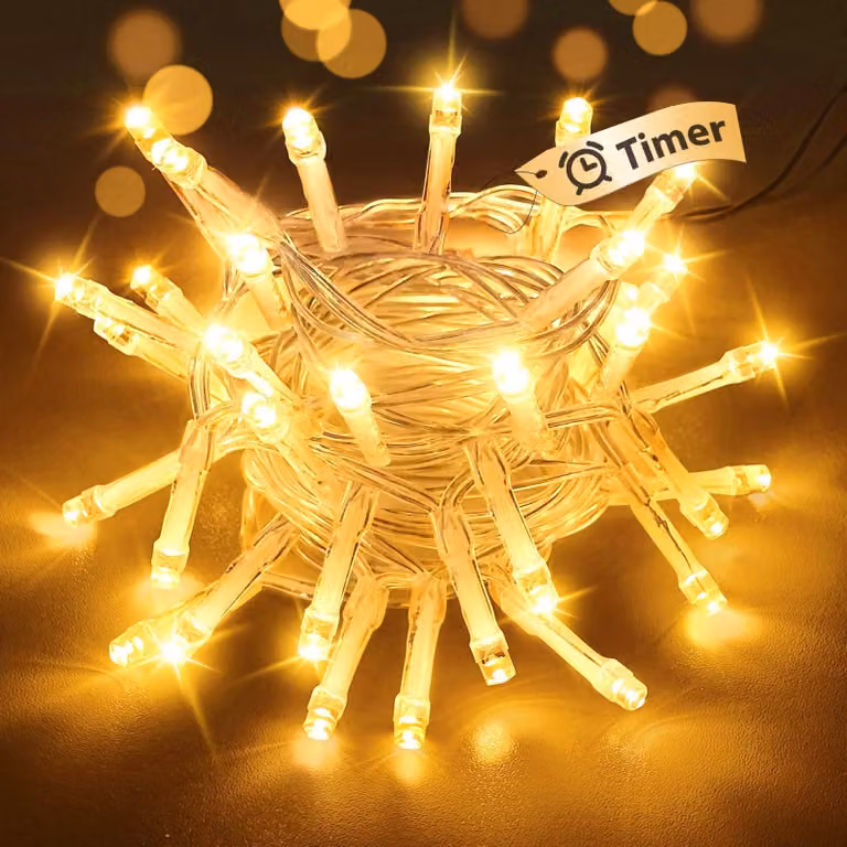 Catena luminosa da 3 metri, con 30 LED, alimentata a batteria, con timer e 2 modalità