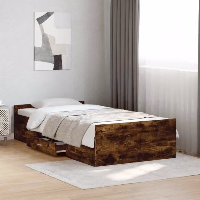 Letto con contenitore vidaXL in legno Rovere Fumo con cassetti, L 80 cm x P 200 cm x H 40 cm