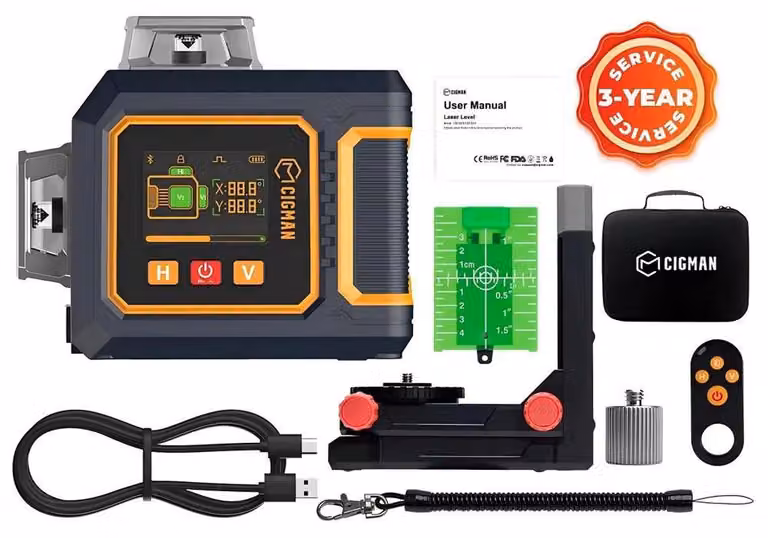 Livella laser, raggio verde a 3×360°, display LCD, CM-S03