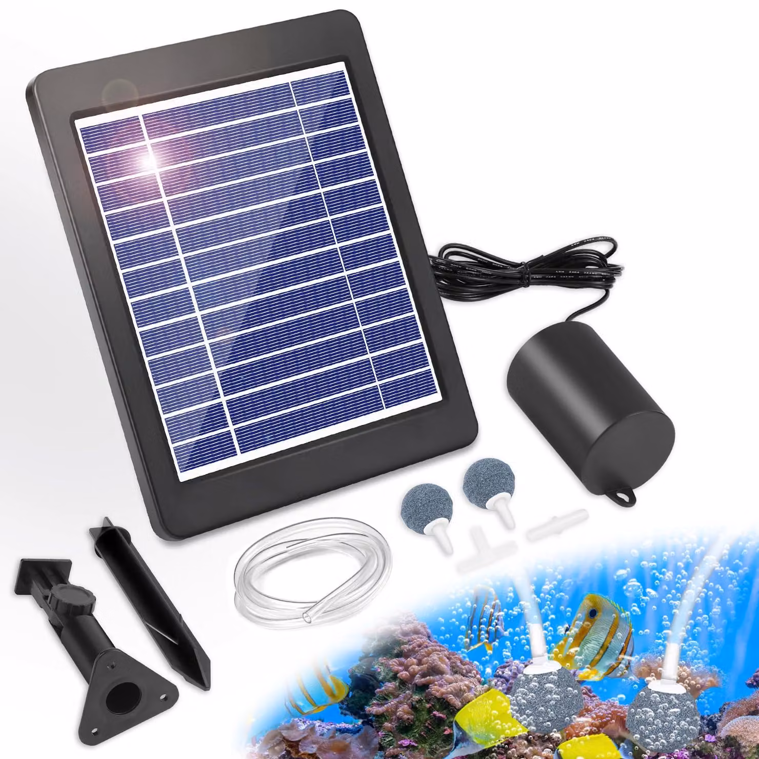 Pompa d'aria solare con pompa di ossigeno per acquario, 4 W, aeratore per stagno