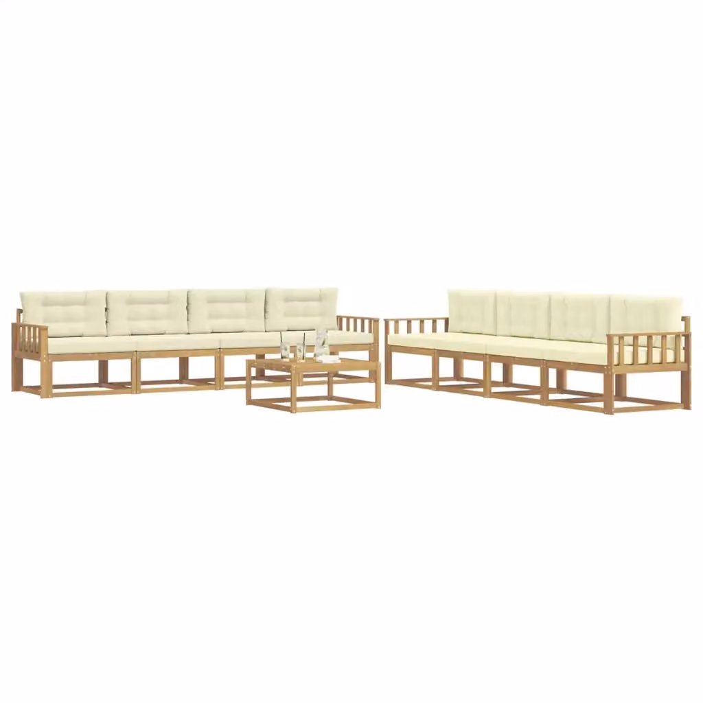 Set di mobili da giardino vidaXL composto da 9 pezzi con divani, tavolino da caffè e cuscini in tessuto bianco e beige con struttura in legno di acacia – 2