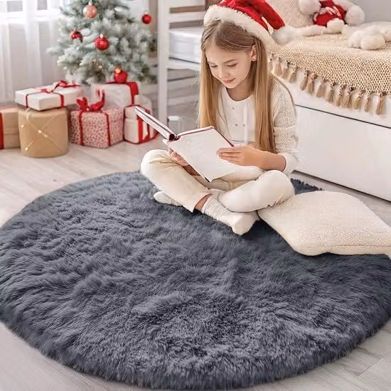 Tappeto Homaxy Fluffyciclone in Faux Fur Grigio, Lavabile e Antiscivolo, Diametro: 160 cm
