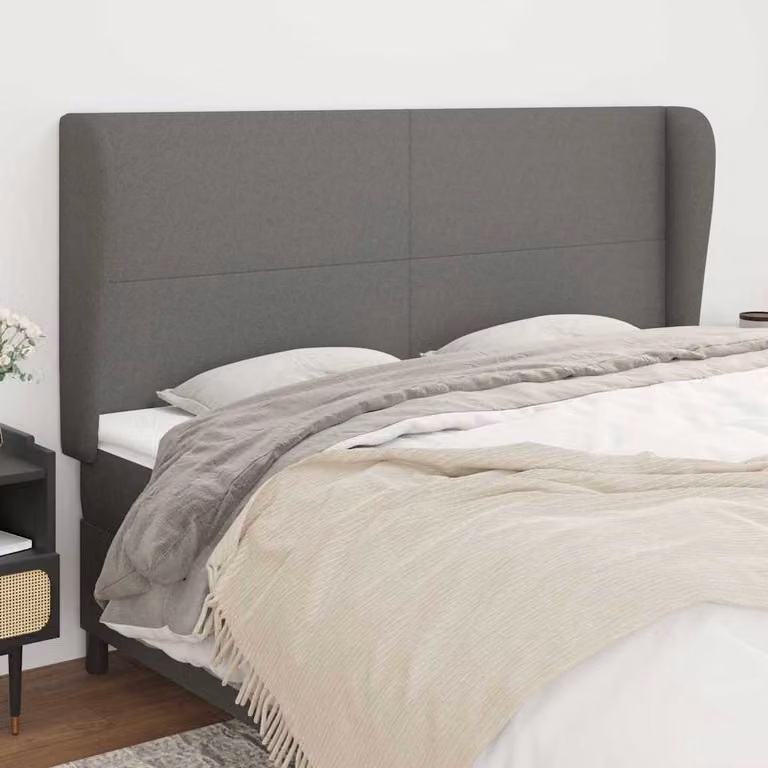 Testiera ad orecchio vidaXL in tessuto grigio con struttura in legno L: 163 cm, P: 23 cm, H: 118/128 cm