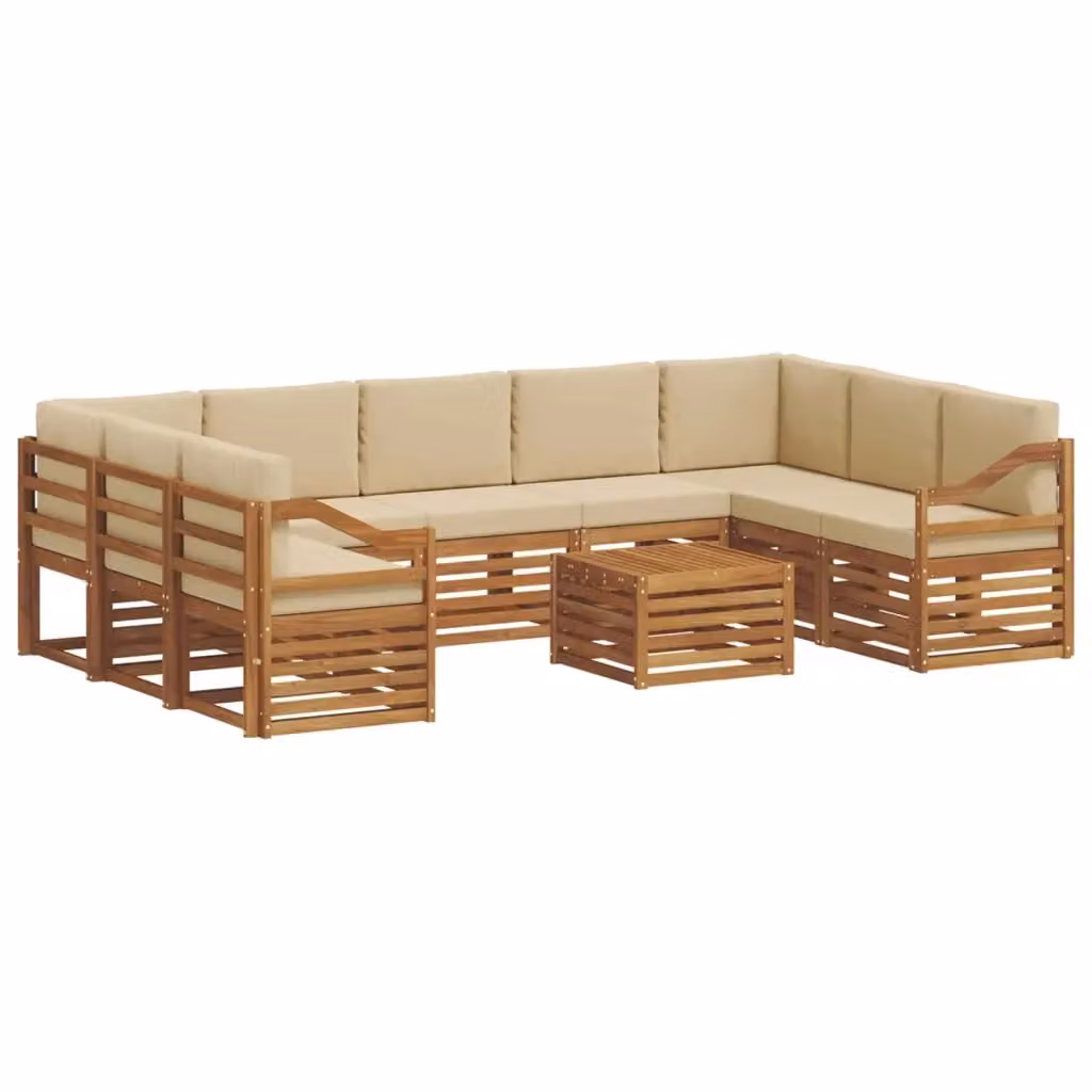 Set di divani da esterno a L con tavolino da giardino vidaXL in legno di acacia e beige – 2
