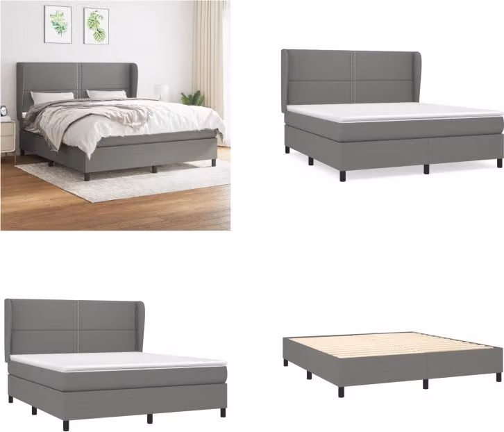 vidaXL Letto matrimoniale con materasso in tessuto grigio scuro 180x200 cm - Letto matrimoniale - Boxspringbetten - Bett - Schlafzimmermöbel
