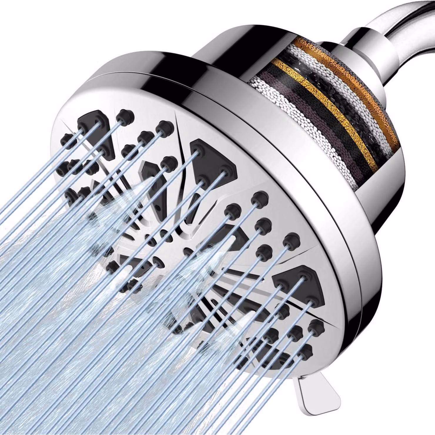 Doccia con filtro a 15 stadi, 8 tipi di getto, alta pressione, addolcitore d'acqua, cromata, 13 cm