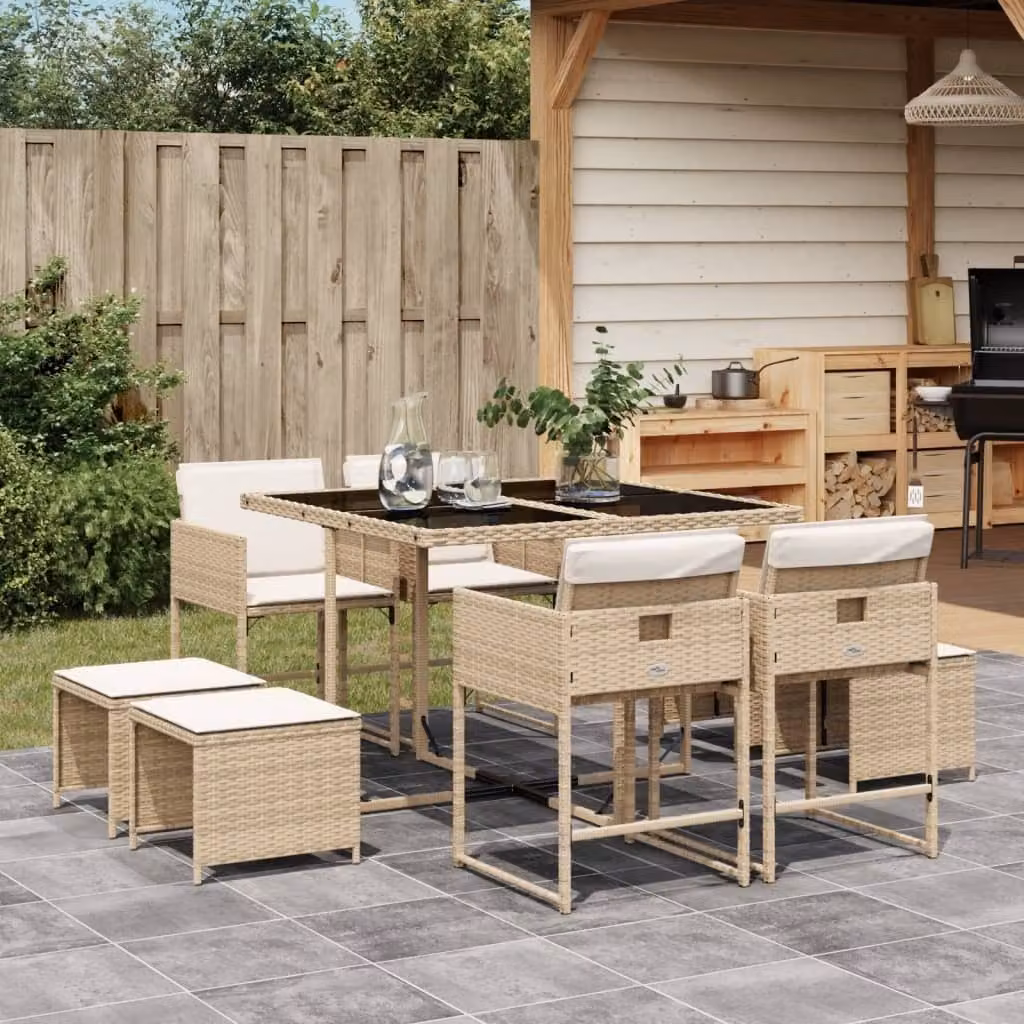 Maison Exclusive - Set da Pranzo da Giardino 9 pz con Cuscini Beige in Polyrattan