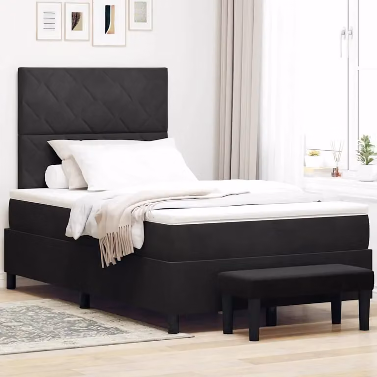 Letto con testiera in velluto nero vidaXL L/P/H: 120 x 200 x 128 cm
