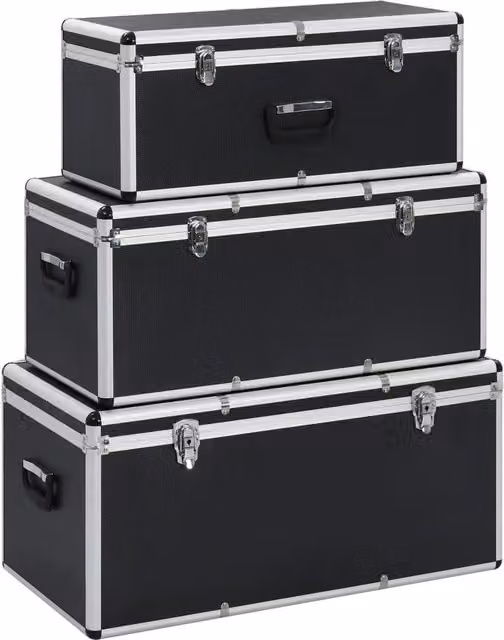 Set di 3 scatole portaoggetti in alluminio e legno di colore nero – 1