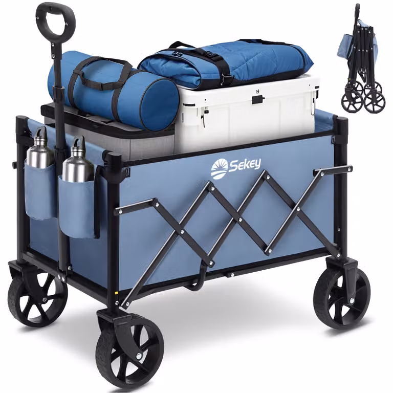 Carrello a mano Sekey, carrello pieghevole a 4 ruote, 80 kg / 60 l, blu