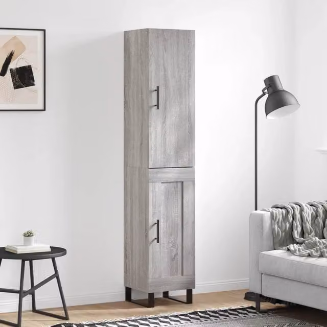 Credenza moderna vidaXL in legno e metallo, Grigio, L/P/H: 34,5 x 34 x 180 cm