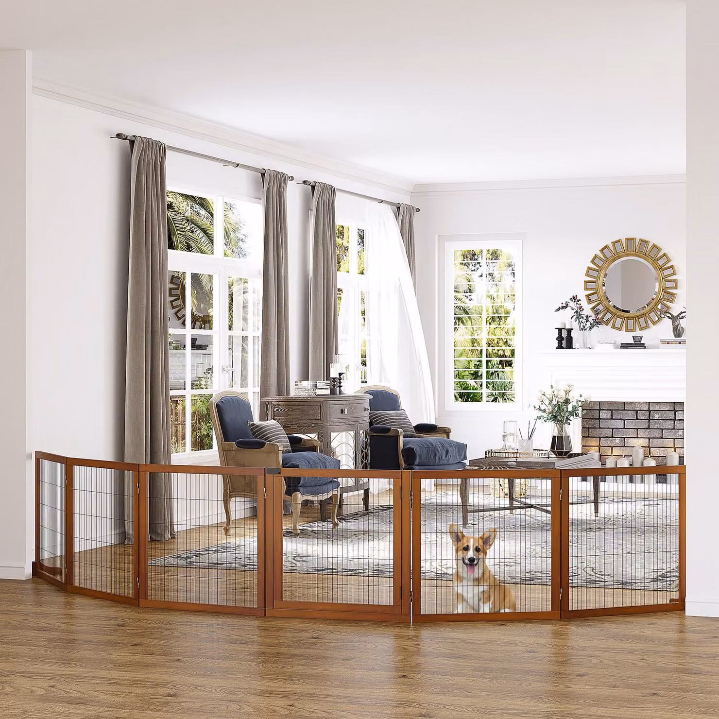 Recinzione pieghevole per cani PawHut in legno di pino, colore marrone, L: 432 cm, P: 36 cm, H: 70 cm – 2