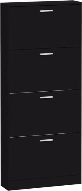Scarpiera moderna in MDF nero opaco per ingresso, corridoio o soggiorno, L: 59 cm, P: 17 cm, H: 150 cm